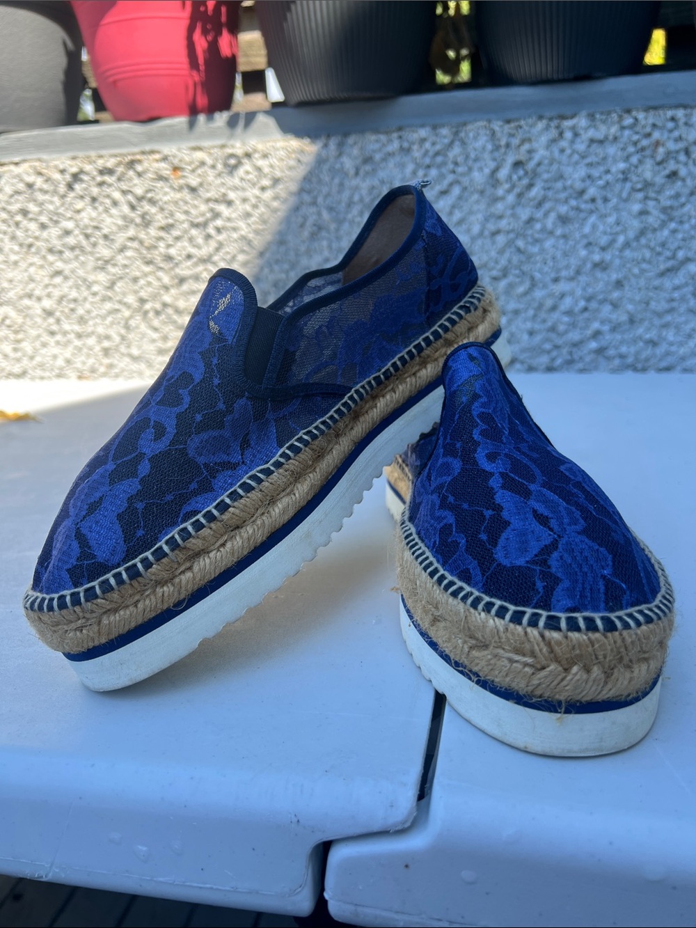 Trussardi Blue Lace Espadrille Slip-On Shoes
